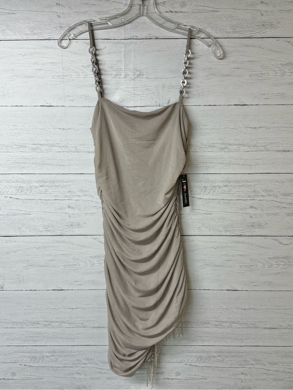 NWT Justify Ruched Slip Dress with Embellished Straps & Tassels